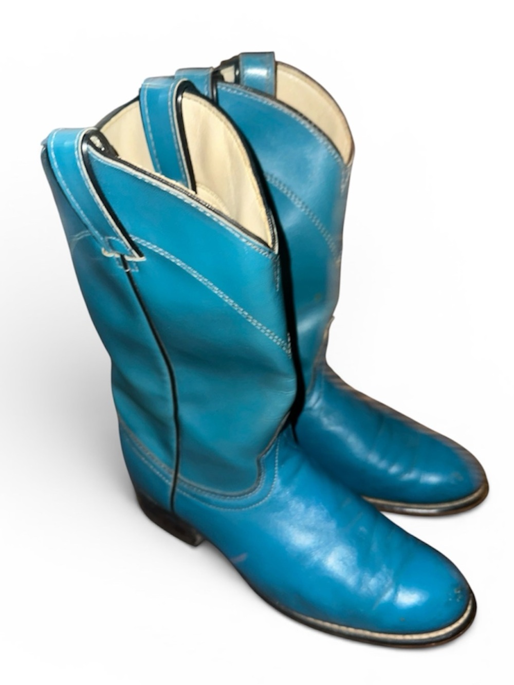 Vintage Laredo Turquoise Blue Cowgirl Boots USA Made 7.5 Round Toe